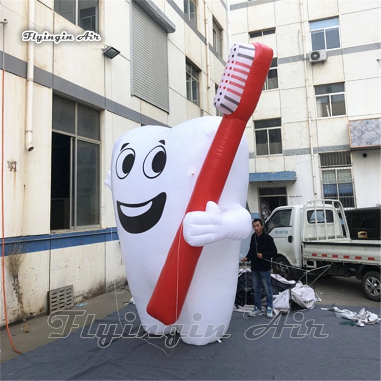 Advertising Inflatable Cartoon Tooth Model Balloon 4m Giant White Dental Man With A Toothbrush For Parade Show