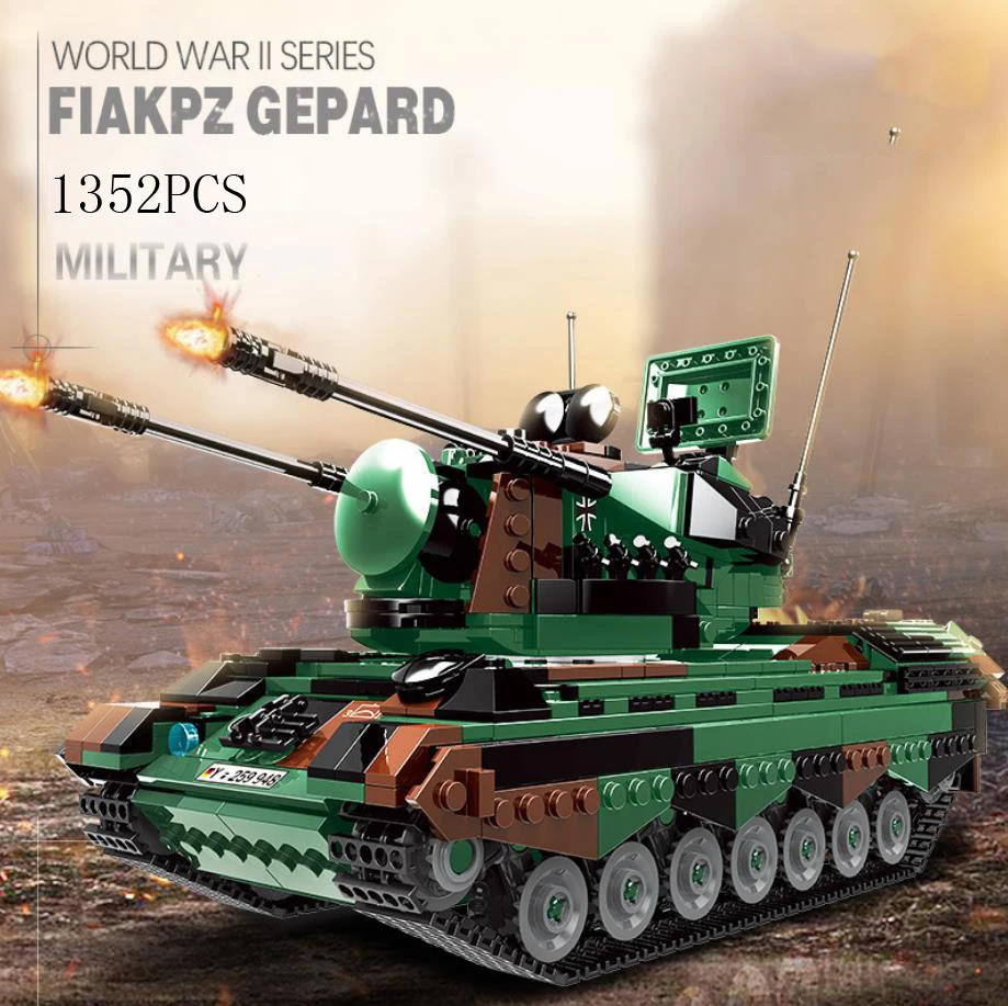 Arekpz Gepard Batisbricks importer nights Ww2 Cheetah, jouet de briques de véhicule militaire moderne, odorantiaérien autopropulsé, Allemagne