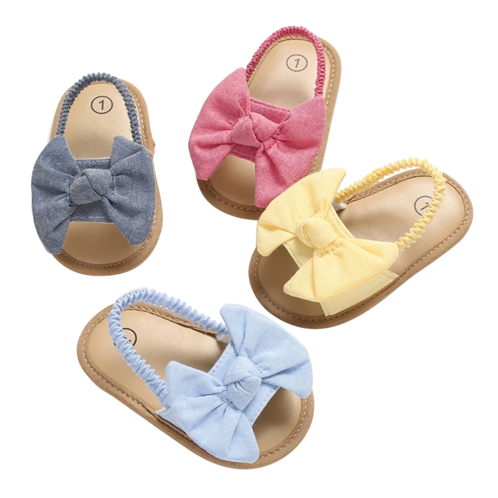 Sandálias de Bowknot para bebês, sola macia casual, sapatos de princesa, patchwork sem deslizamento, sandálias ao ar livre, calçados, 0-18m