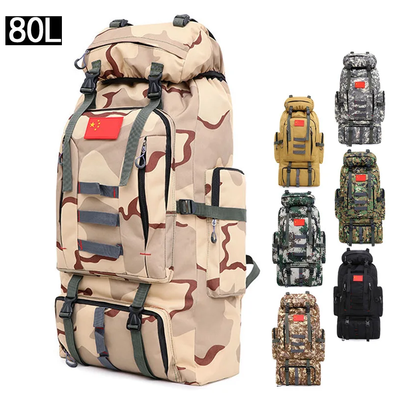 80L Outdoor Sports Travel Backpack 600D Waterproof Nylon Camouflage  Bags Large Capacity Hiking Climbing Bag