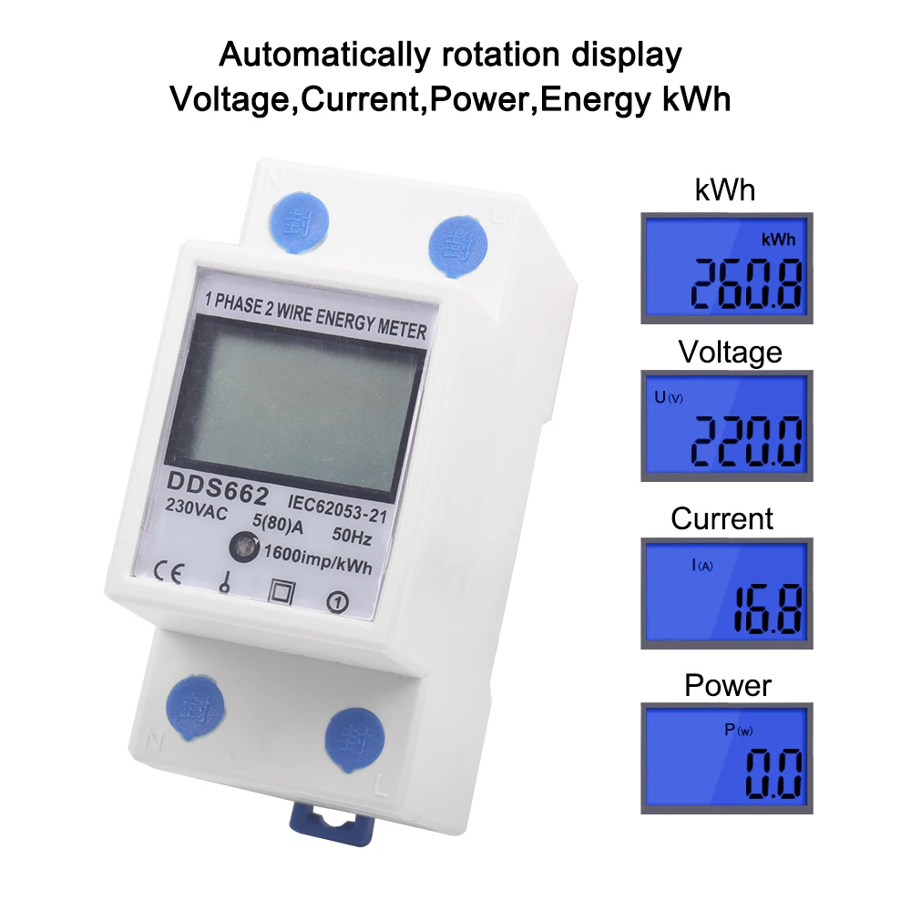 Display digitale LCD a due fili monofase wattmetro consumo energetico contatore elettrico di energia kWh AC 230V 50Hz guida Din elettrica