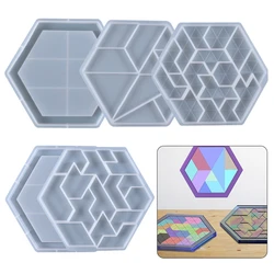 3D Educational Hexagonal Puzzle Silicone Mold Tangram Game Children Toys Epoxy Resin Mold  DIY Jewelry Crafts Making Cast Tools