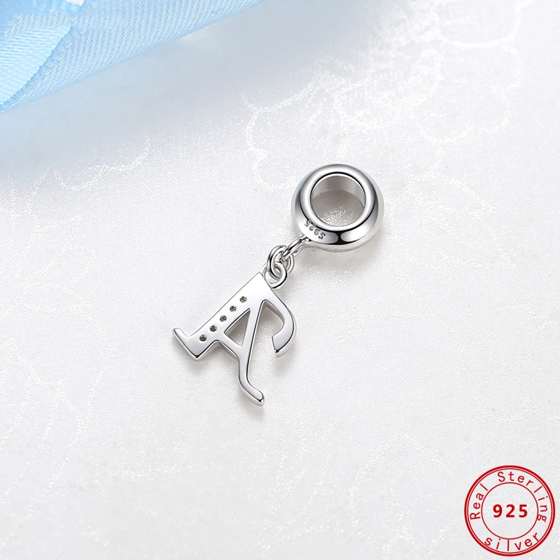 Authentic 925 Sterling Silver Charm Bead Vintage A-Z Letter Alphabet Dangle Charms Fit Pan Brand Original Bracelet Fine Jewelry