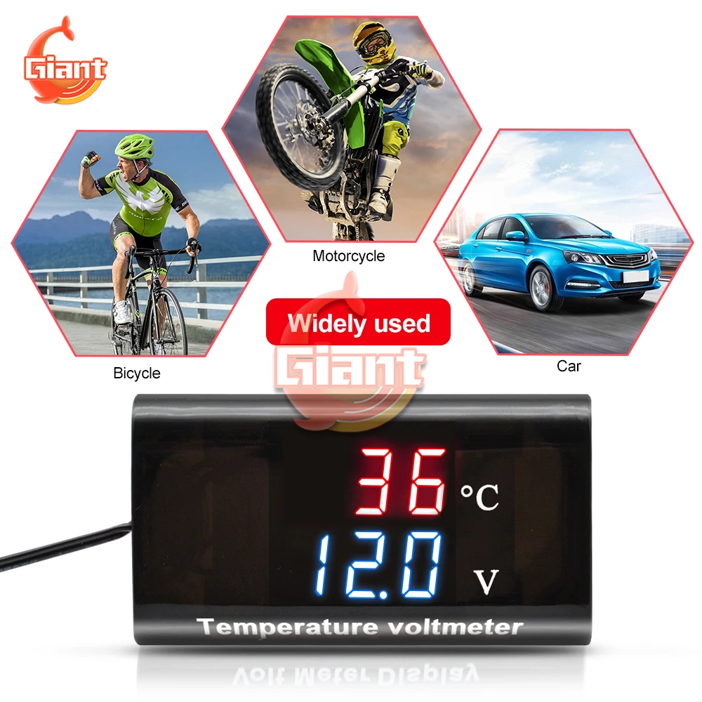 DC 12V Digital Temperature Voltmeter Meter IPX6 Waterproof for Boat Motorcycle 0.28 inch LED Display Volt Voltage Meter Tester