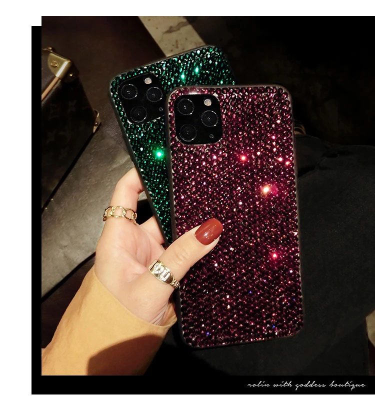 Midnight Green Diamond Luxury Rhinestone Case For Samsung Galaxy S24 S23 Ultra S22 S21 S20 Note20 Cover Bling Glitter Woman Case