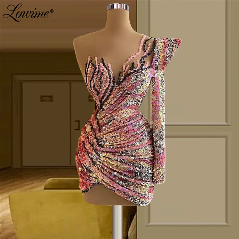 

Официальное Короткое вечернее платье на одно плечо, платье для коктейвечерние с блестками, 2021 арабское платье для выпускного вечера в Дубае, Женская вечерняя одежда, Халат