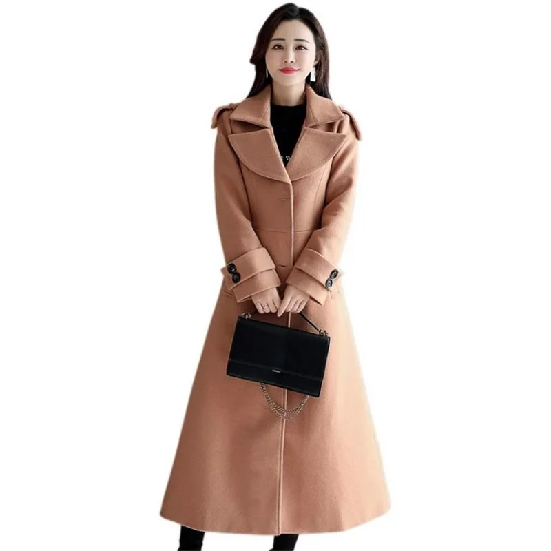 

Autumn and winter new slim slim double-sided woolen coat long temperament high-end solid color woolen fashion wild women's coat