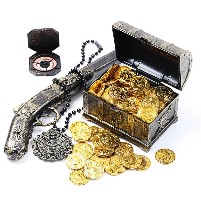 100Pcs Plastic Gold Treasure Coins Captain Pirate Party Pirate Treasure Chest Child Treasure Chest Gold Coin Toy