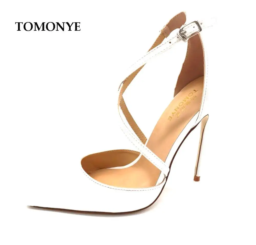 

New designer white patent pointed toe cross strap cover back heel women lady 120mm high heel shoes pump on sale big plus size