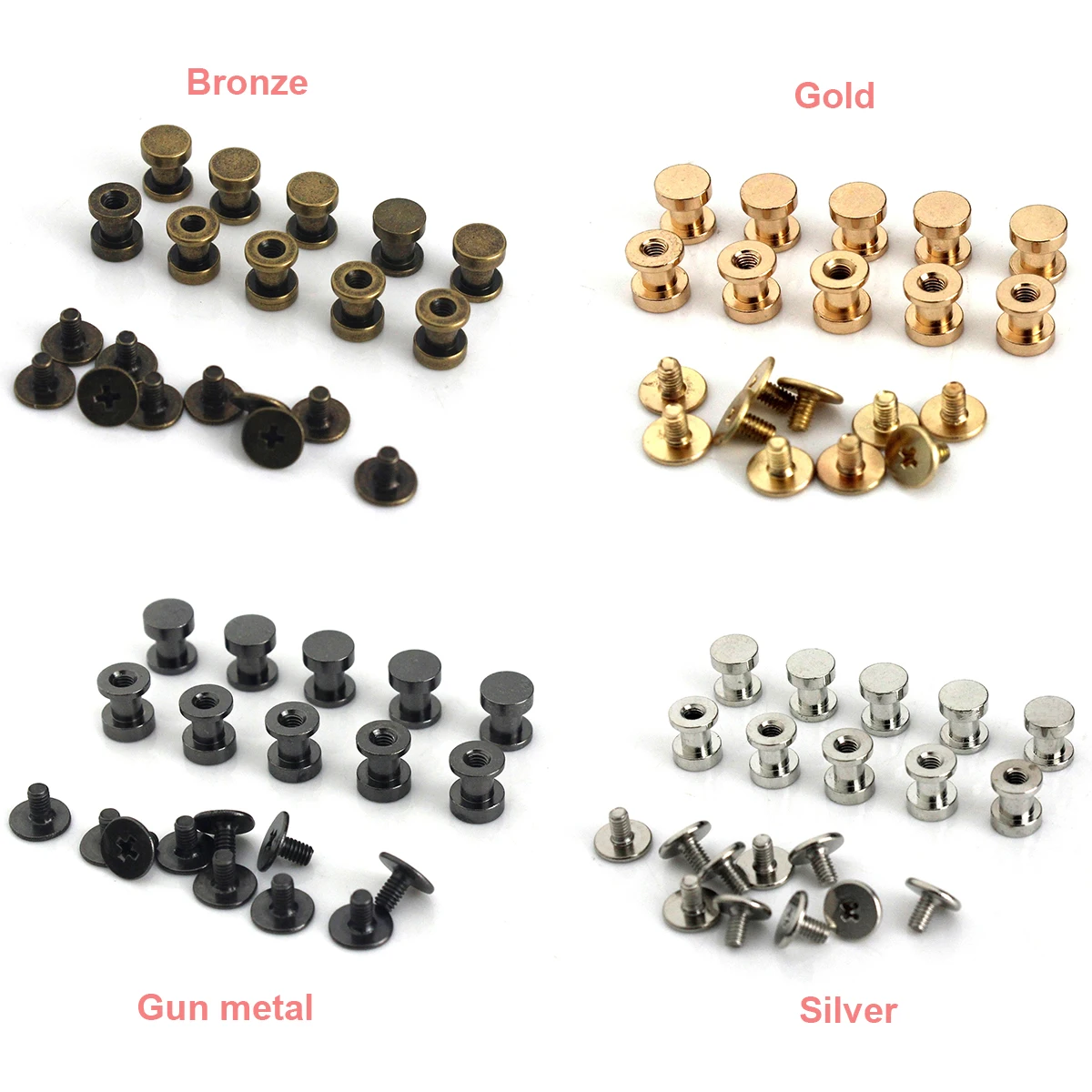 10pcs Metal Double Head Binding Chicago Button with Screw Back for Leather Purse Bag Strap Leather Craft Belt Wallet Fasteners