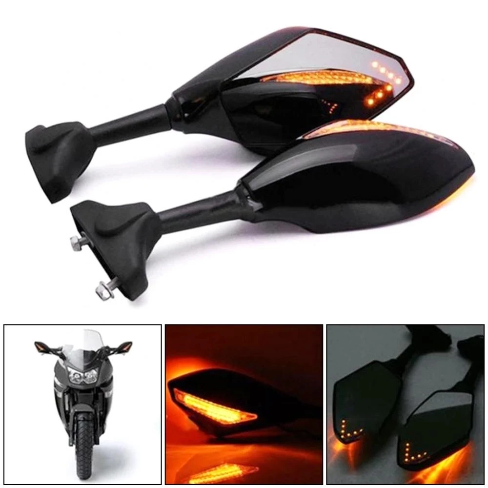 Hot Sale 2Pcs Side Mirrors Motorcycle Handlebar Mount Rearview Mirror with LED Turn Signal Lights Car Accessories