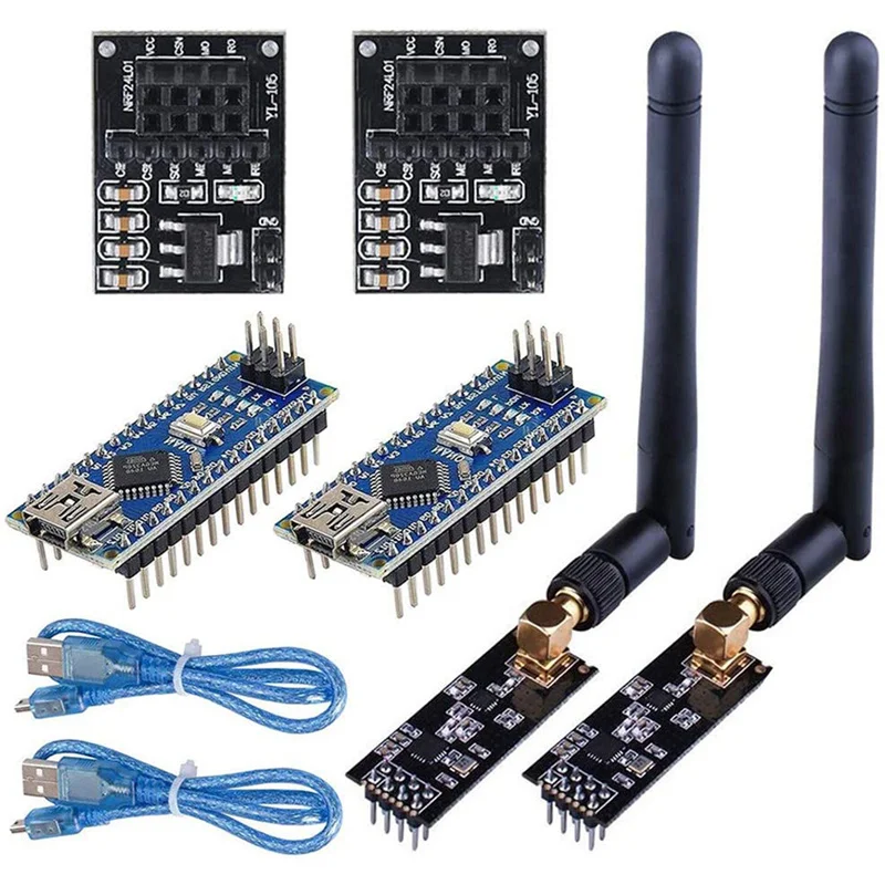 3Set Wireless Transceiver Receiver NRF24L01+PA+LNA RF Module SMA Antenna 2.4 GHz 1100m NRF24L01 Regulator Nano V3.0 ATmega328P