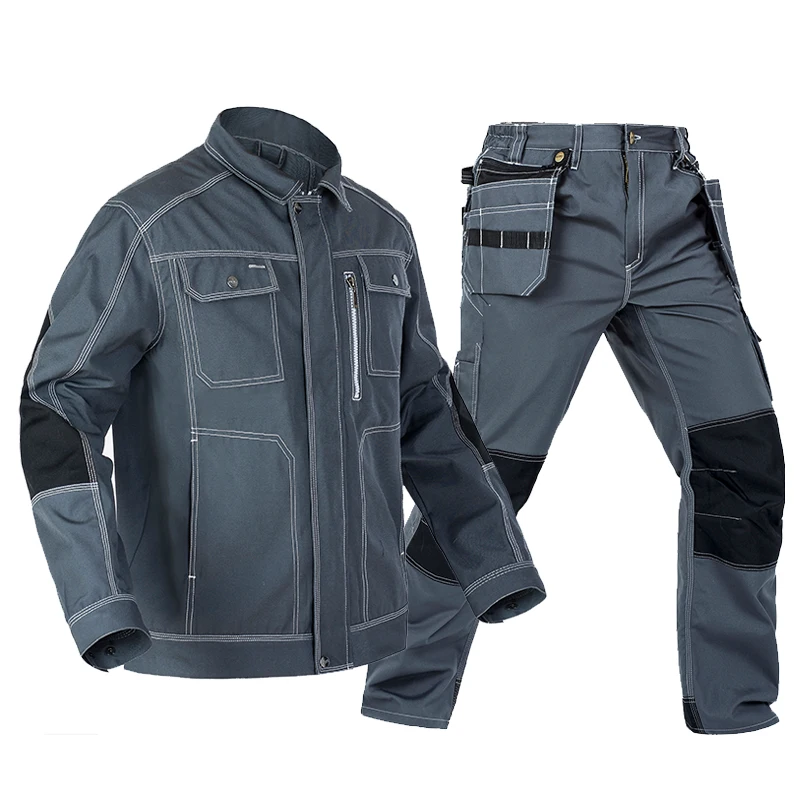 Bauskydd Work Uniform For Men Work Jacket Working Pants Men Workwear Muti Pockets Polyester Cotton Fabric Cargo Trousers Sets