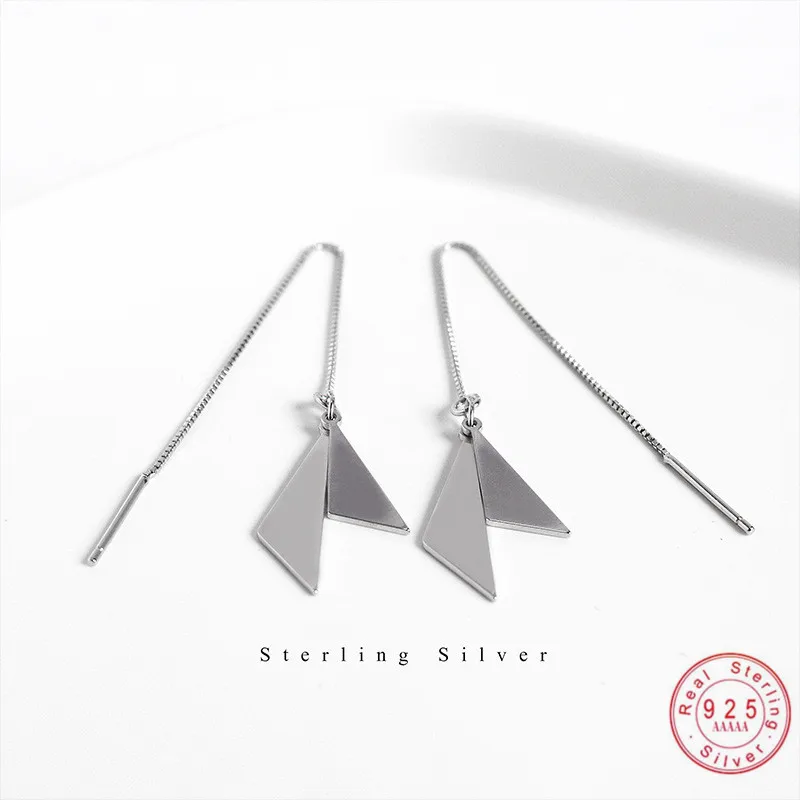 925 Sterling Silver Minimalist Mirror Triangle Earrings Tassels For Women Fashion Wedding Party Jewelry Accessories