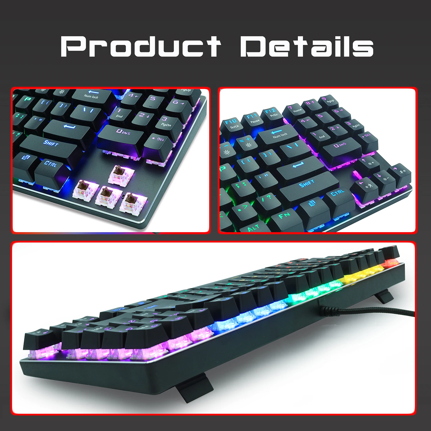 Imagem -02 - Teclado Mecânico para Jogos 89 Teclas com Teclas Numéricas Mix Retroiluminado Usb com Fio Azul Vermelho Marrom Interruptor para Jogos Laptop Novo