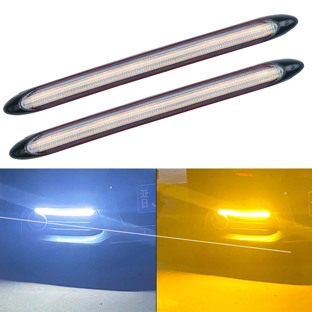 

2pcs Auto Led DRL Daytime Running Light Strip With Yellow Turn Signal Lamp Car Headlight Sequential Flow Day Light 12V Universal