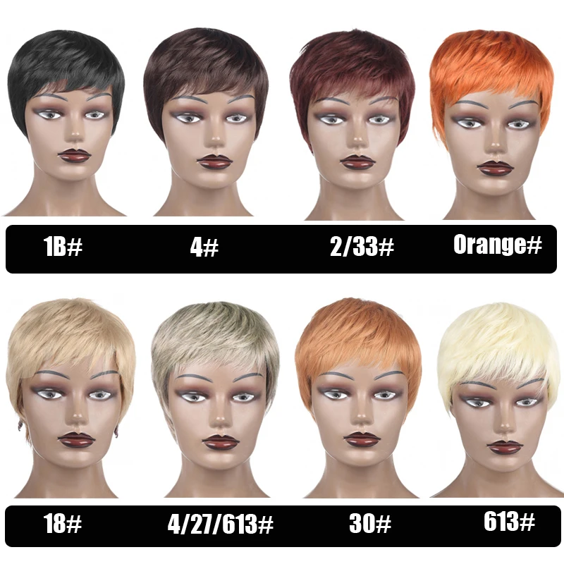 Synthetic Short Straight Wig With Bangs For Women Heat Resistant Hair Natural Black Brown Blonde Orange Wigs