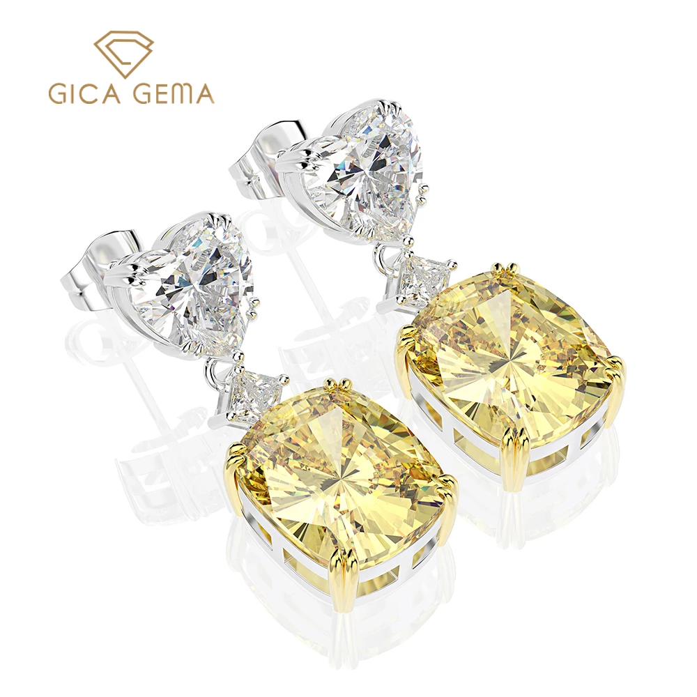 

GICA GEMA 925 Sterling Silver Heart Created Zircon Gemstone White Gold Drop Dangle Earrings Fine Jewelry