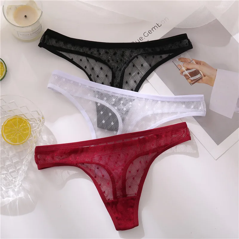 3Pcs/Set Mesh Women Thongs Lace Hollow Out G-String Female Low Rise Briefs Underwear Fashion T-Back Girls Intimates Lingerie New