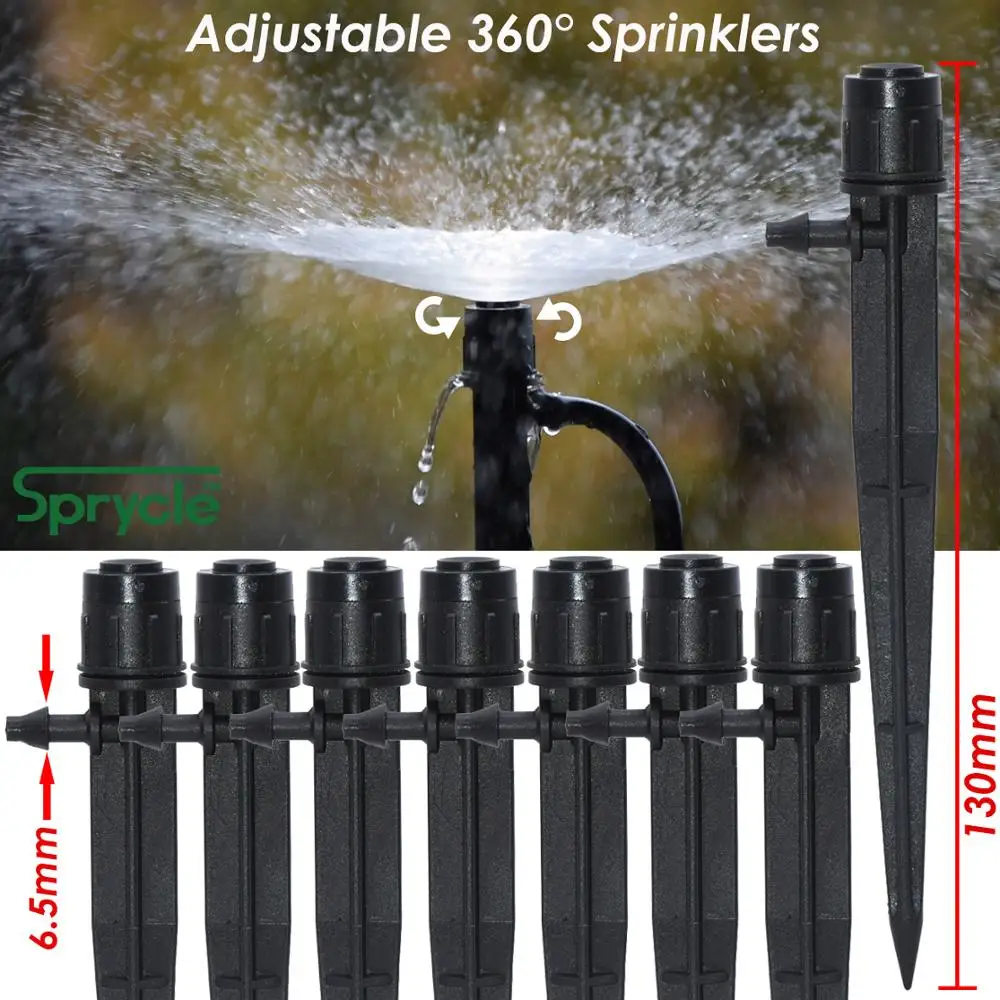 SPRYCLE Garden Watering Drip Irrigation Adjustable Sprinkler 360 Degree Dripper Nozzles Inserting Ground 4/7mm Hose Greenhouse