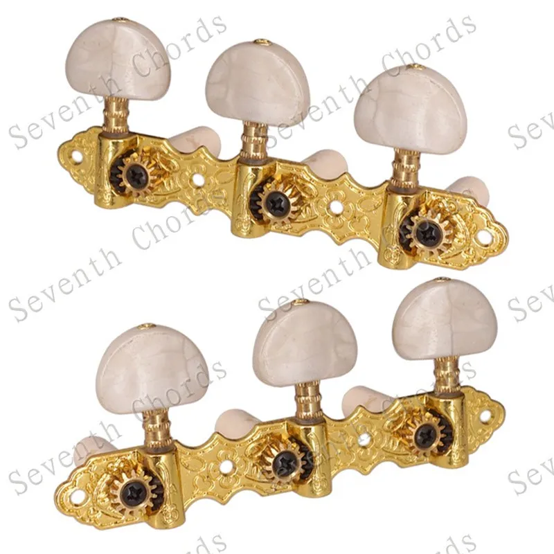 2Pcs/Set Golden Classical Guitar String Tuning Pegs Keys Tuners Machine Heads With Half Round White Pearl Tip Guitar Accessories