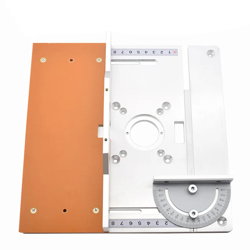 Placa de inserción de mesa de enrutador de aluminio, fresadora de madera eléctrica, tablero abatible con calibrador de inglete, sierra de mesa de guía, herramienta de carpintería