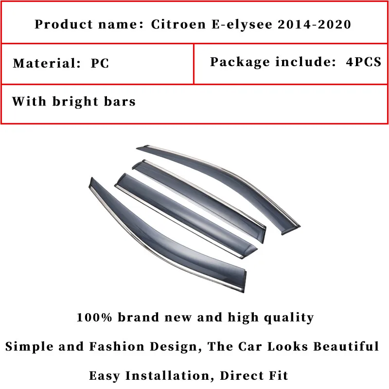 Car Window Sun Rain Shade Visors Shield Shelter Protector Cover Trim Frame For Citroen E-elysee 2014-2020 Accessories Parts