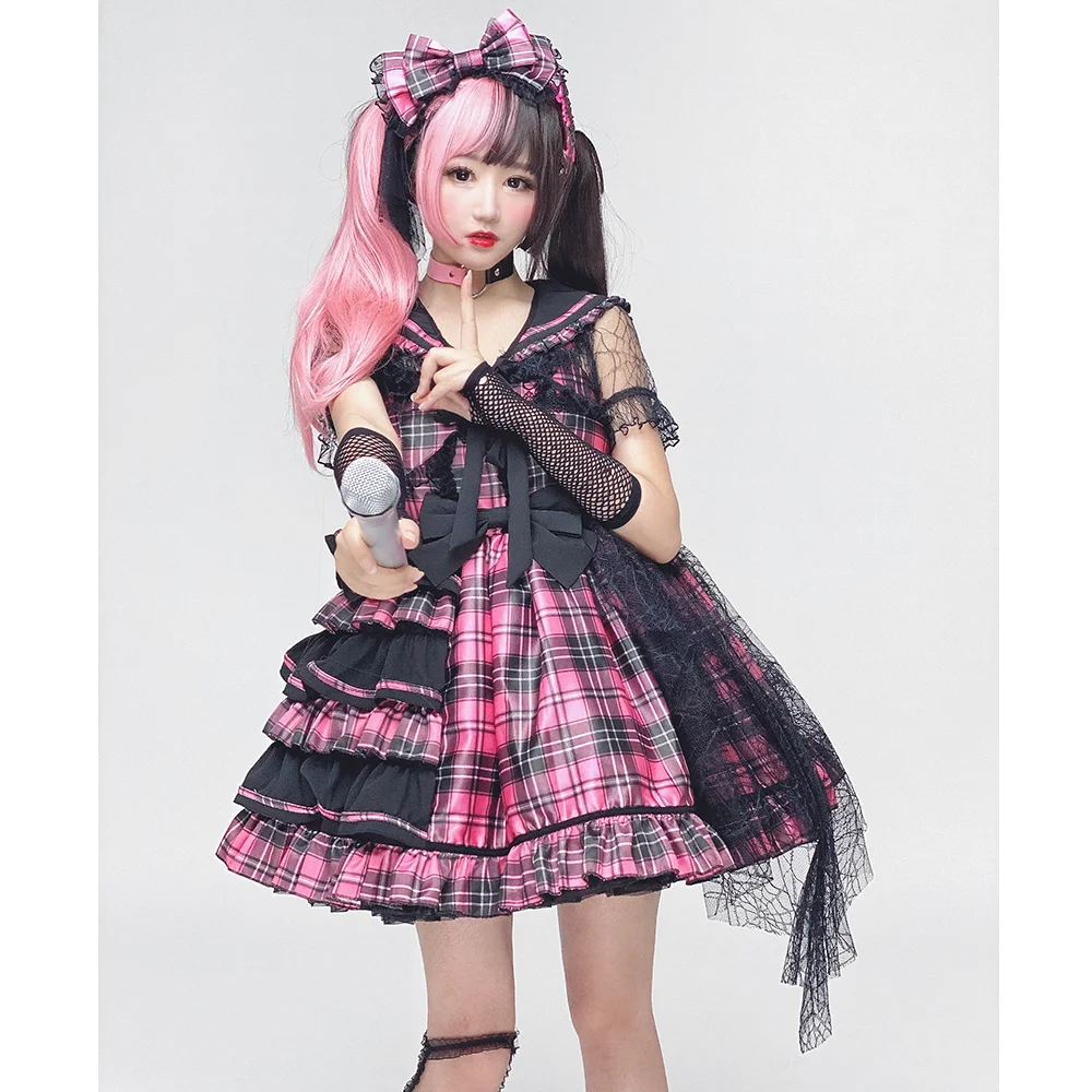 Gothic Sweet lolita dress retro lace bowknot jk uniform college style victorian dress kawaii girl gothic lolita cos loli