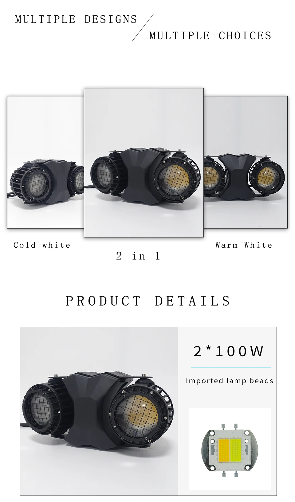 aicpose 2x100W COB Outdoor Wasserdichtes Stroboskoplicht Scheinwerfer Warm/Kaltweiß 2-in-1 DMX-Steuerung für DJ Disco Bühnenbeleuchtung – Detail 3