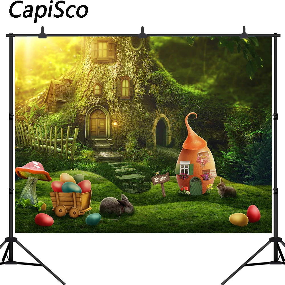 Capisco Ostern Frühling Hintergrund Magie Wald Eier kaninchen Pilz Baby Dusche Fotografie Foto Hintergrund Studio Prop
