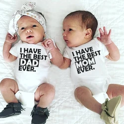 Twins Cotton Romper I Have The Best Dad and Mom Ever Print Funny Newborn Baby Boys Girls Siblings Matching Jumpsuit Outfit