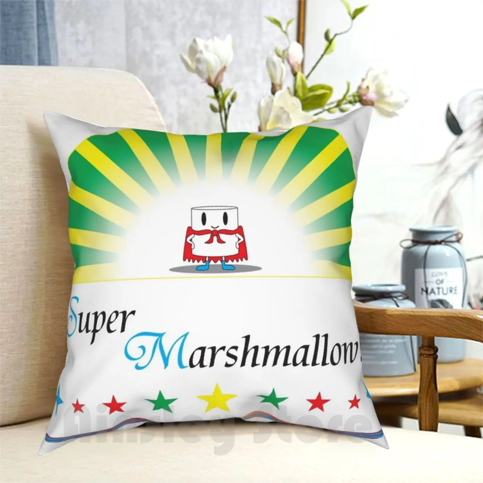 Super Marshmallow! ( Black Text ) Pillow Case Printed Home Soft Throw Pillow Super Hero Superhero Candy