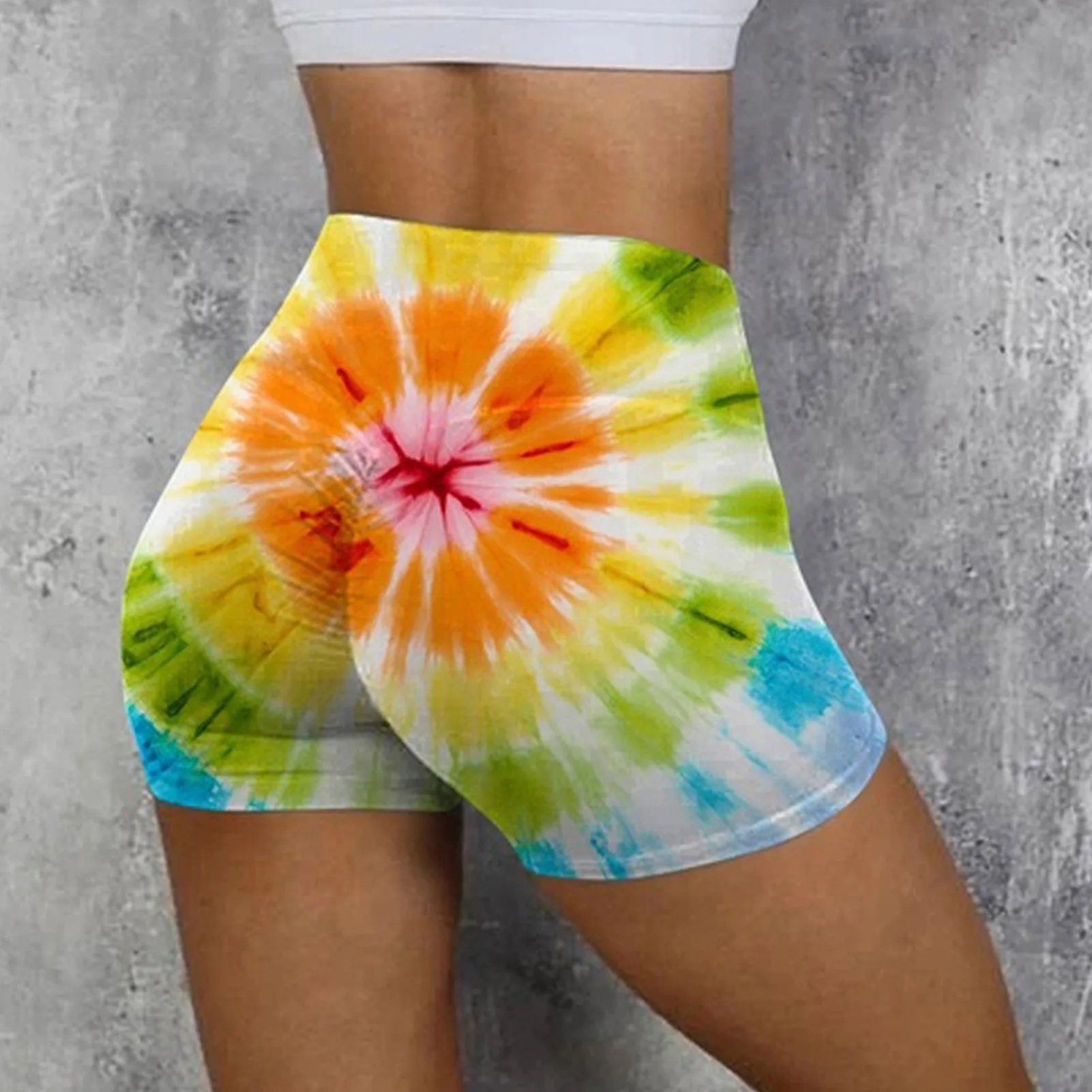 Women shorts Tie-dye Leggings hip-lifting fitness Sports shorts Gradient color Tight hot pants Middle waist lady yoga pants