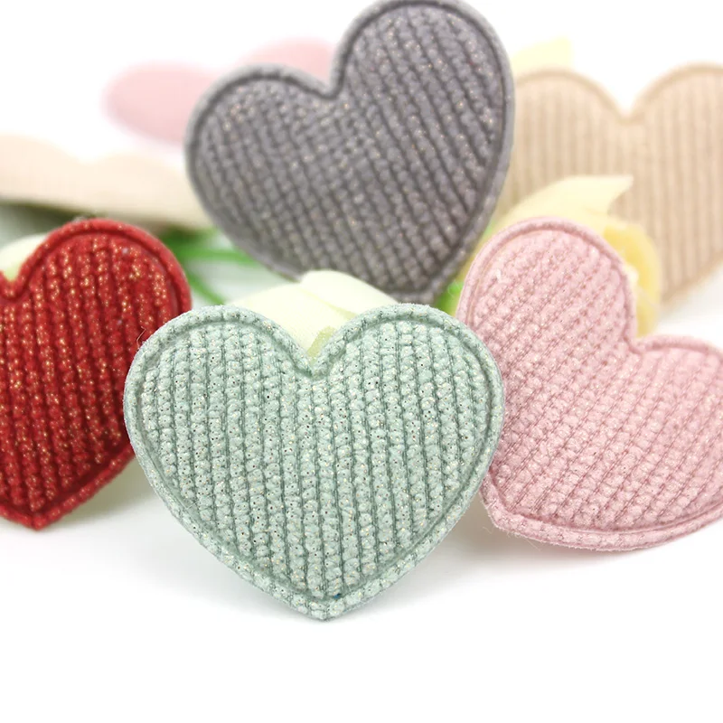 100Pcs 3*3.5cm Gold Stamp Heart Padded Appliques For DIY Baby Hairpin Headwear Crafts Decor Ornament Garment Accessories