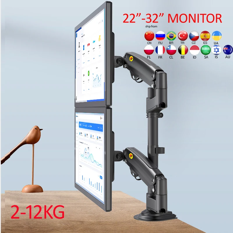 Soporte de escritorio para monitor doble NB H180, resorte de Gas, montaje de movimiento completo para TV LCD, 2-9kg, 2-12kg, 17 \