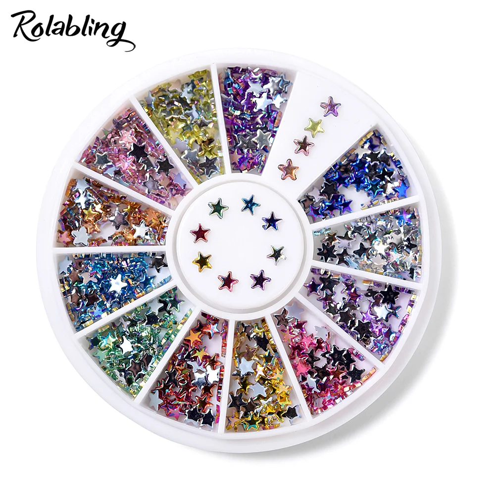 1Box 3mm Star Shaped 12 Colors Nail Art Rhinestone AB Rainbow Color Crystal Beads DIY Nail Art Decoration Accessories