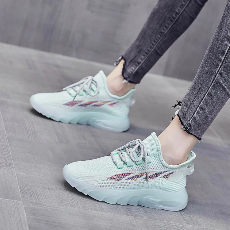 Women Shoes Flying knit Women Sneakers 2020 Flats Platform Autumn Casual Shoes For Women Lace-Up Comfortable Off White Shoes