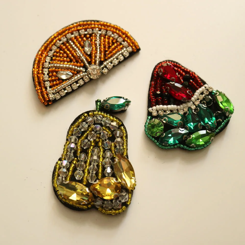 

DIY 3D friuts rhinestone beaded Patches for clothes Sew on sequins patch Applique embroidered parches bordados para