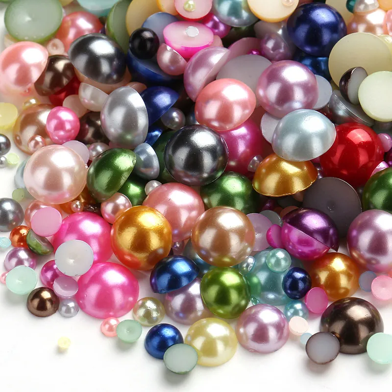 Mix size 3-10mm 10g/lot Multicolor ABS Plastic Beads Half Round FlatbackF Pearl DIY Jewelry Findings Making Crafts Decoration