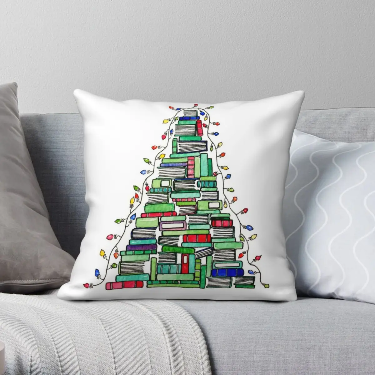 

Christmas Book Tree 2017 Square Pillowcase Polyester Linen Velvet Printed Zip Decor Room Cushion Cover Wholesale 18"