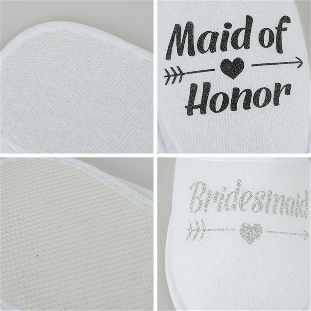 New Wedding Party Slippers Hotel Disposable Bride And Bridesmaid Team Slippers Golden Bronzing Letters Fabric Indoor Floor Shoes