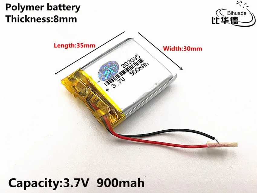 1pcs/lot Good Qulity 803035 3.7V 900mAH 083035 Polymer lithium ion / Li-ion battery for TOY,POWER BANK,GPS,mp3,mp4