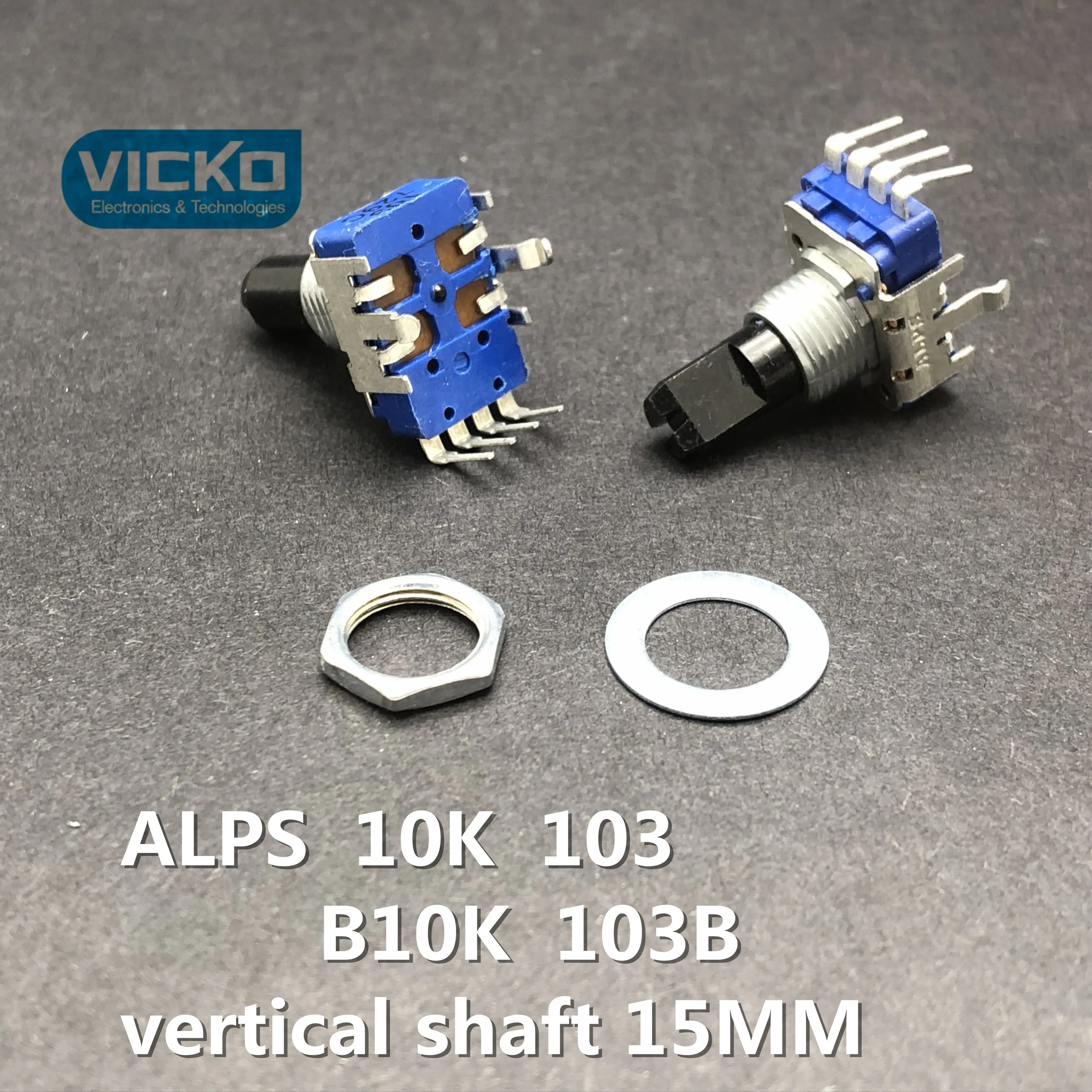 [VK] JAPAN ALPS  103B B10K Volume potentiometer 4 pin position vertical shaft 15MM  midpoint 4 feet switch