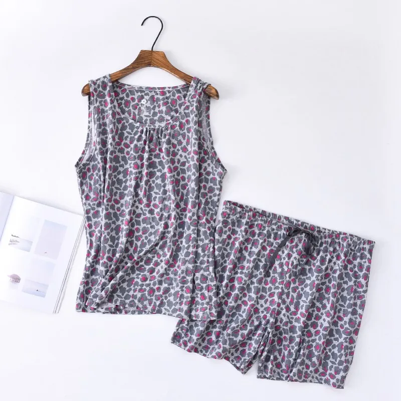 2024 Summer Female Casual Pajama Sets Ladies 100% Cotton Sleepwear Suit Women Sleeveless Vest Shirt & Shorts Plus Size Pajamas