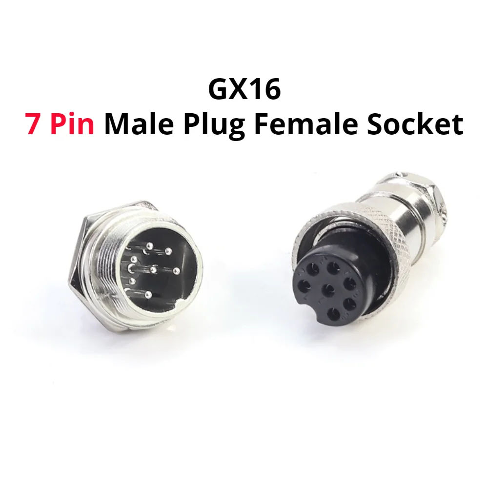 GX16 Industrial 7 Pin Aviation Male Plug / Female Socket Connector 7 Core Pure Copper Socket Power Head