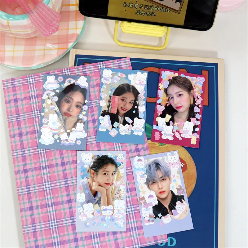 Korean Ins Cute Rabbit Laser Stickers DIY Scrapbooking Idol Card Photo Frame Stationery Kawaii Decorative Sticker Aesthetics