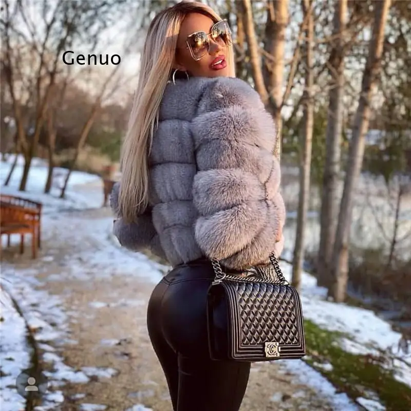 Genuo S-3Xl Mink Coats Women 2021 Winter Top Fashion Pink Faux Fur Coat Elegant Thick Warm Outerwear Fake Fur Woman Jacket