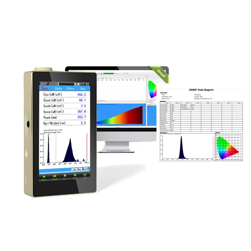 Portable 200-450nm UVA UVB UVC Spectrometer Wavelength Accuracy 0.3nm