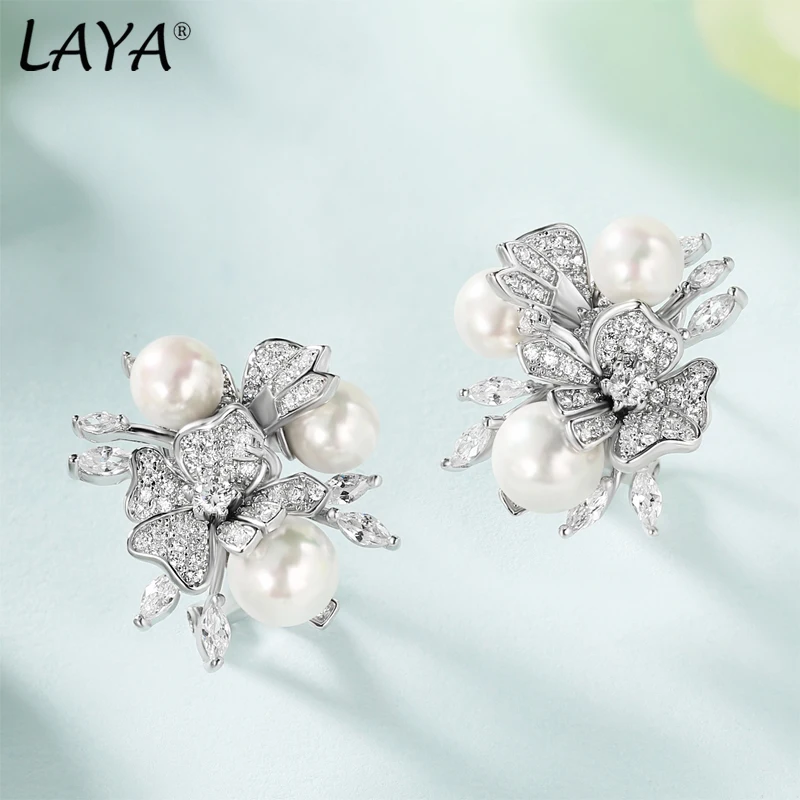 925 Sterling Silver Fashion New Style High Quality Zircon Shell Pearl Flower Clip Earrings  Women's Wedding Party Luxury Jewelry