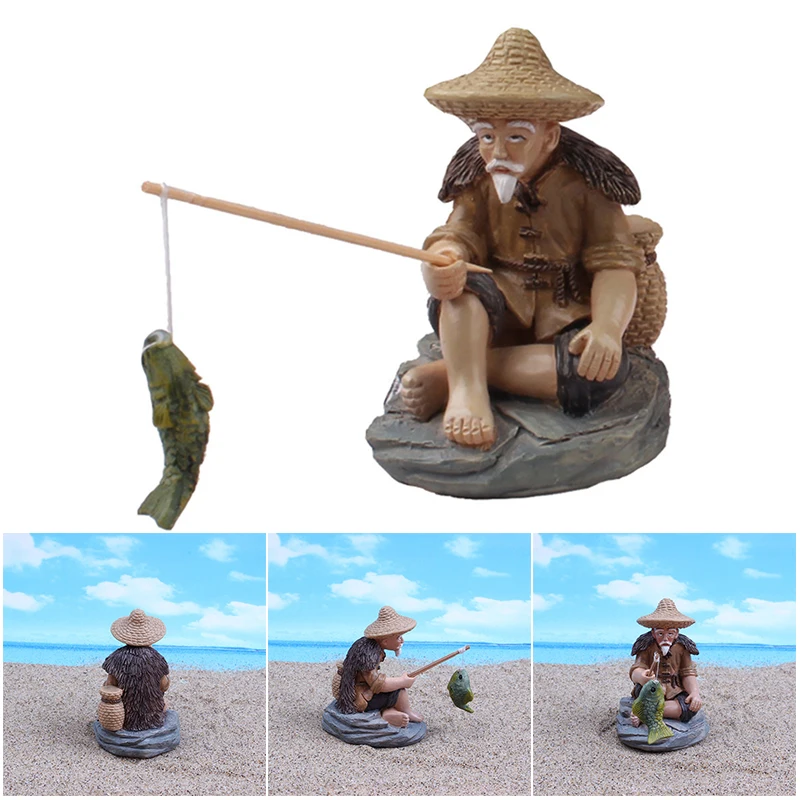 Fisherman's sitting figure eye-catching resin fishing elderly sculpture aquarium decoration outdoor garden decoration pond